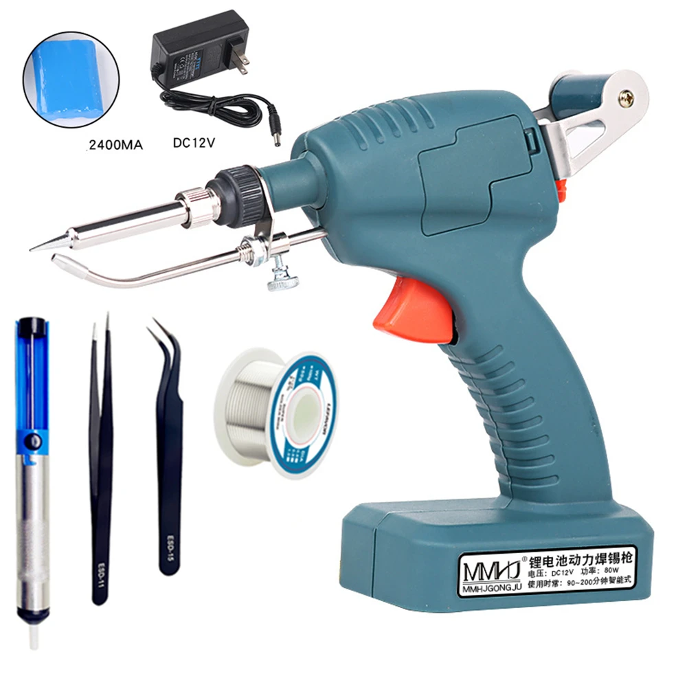 LISM DC 12V 80W Lithium Battery Rechargeable Cordless Soldering Iron Handheld Send Tin Gun Welding PCB IC SMD Repair Tool