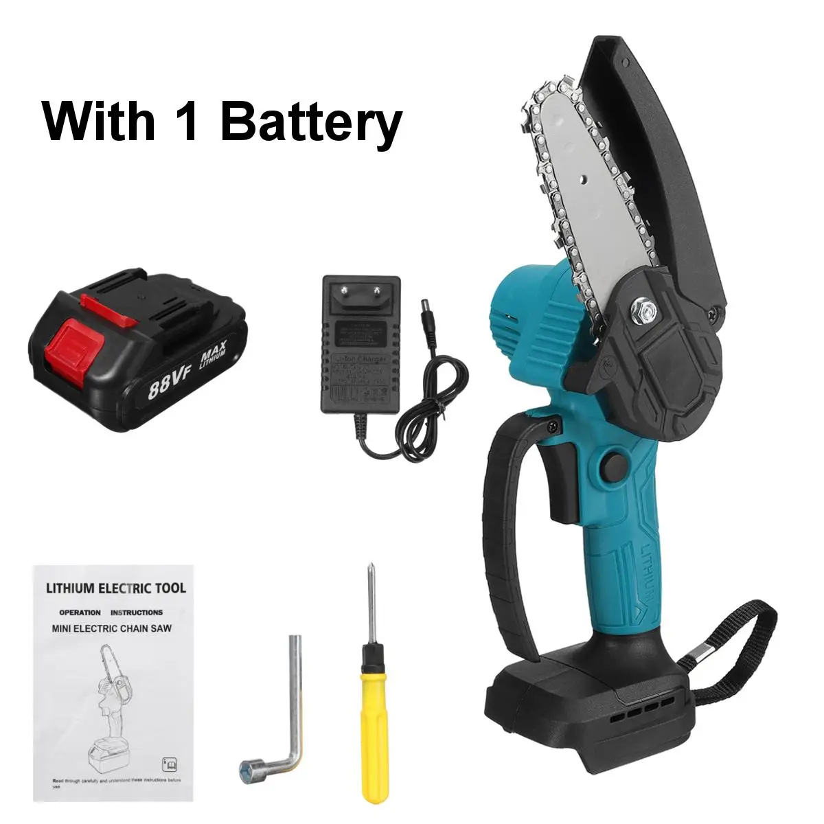 

NEW 1500W 4Inch Chain Saw Cordless Mini Handheld Pruning Saw Portable Woodworking Electric Saw Cutting Tool With Battery