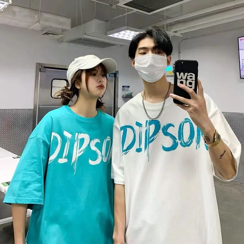 

Net five-point sleeve lovers' outfit 2021 new tide brand trend T-shirt ins loose jacket summer Hong Kong wind short sleeve men