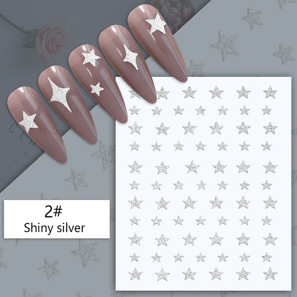 

Nail Art Decorations Stickers Stars Act 3D Designer Decals Laser Bronzing Stick Foil 2023 Press-on Nails Golden Silver