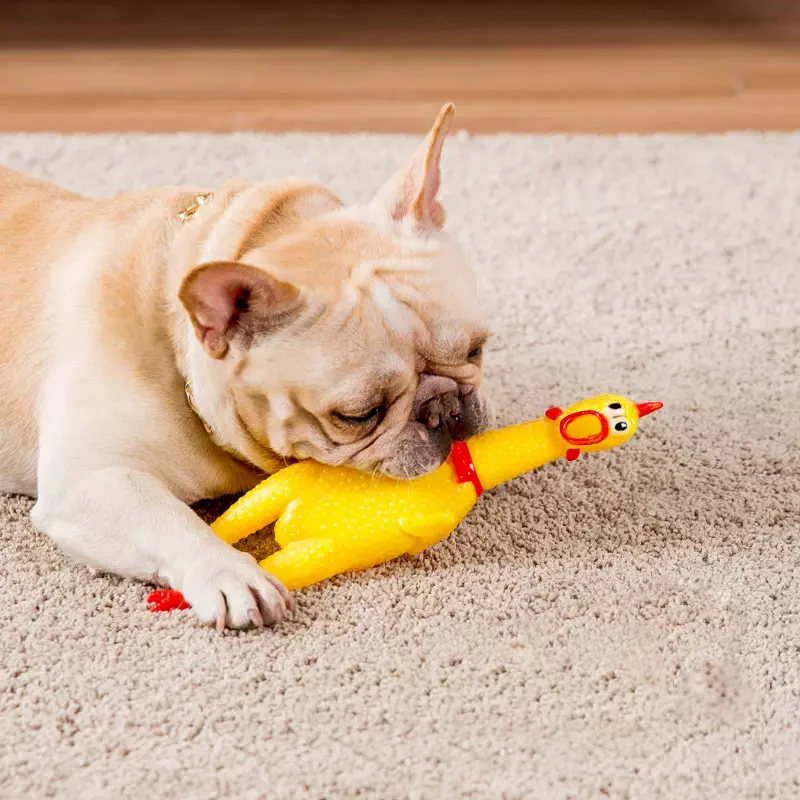 

Мерцающая курица, игрушка со звуком для собак, сверхпрочная забавная пищалка, Желтая резиновая курица, игрушка для жевания собак