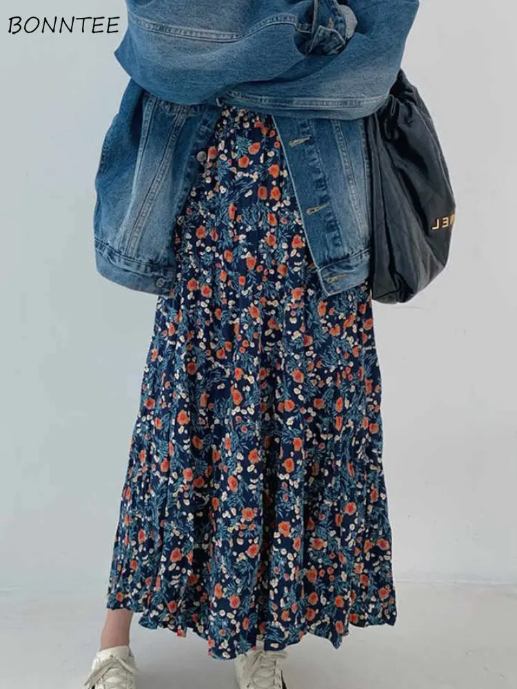Faldas florales para mujer, ropa holgada de cintura alta, Estilo Vintage Harajuku,...