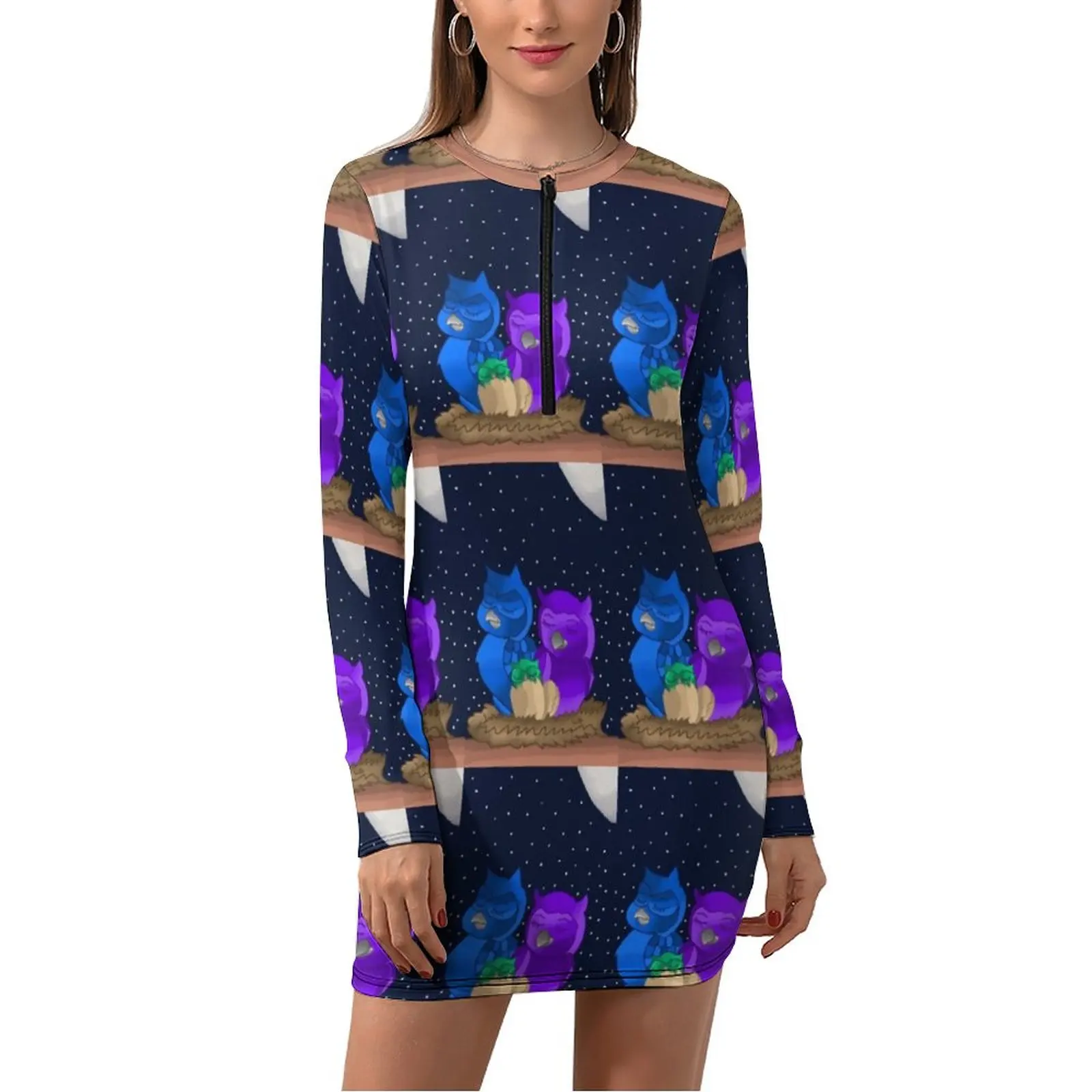 

Owl Family Dress Long Sleeve Funny Animal Print Streetwear Dresses Spring Sexy Bodycon Dress Female Graphic Big Size Vestido