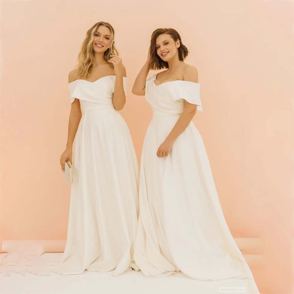 

Простое свадебное платье-трапеция UETEEY, с открытыми плечами, без рукавов, трикотажное свадебное платье 2022, свадебное платье с Боковым Разрез...