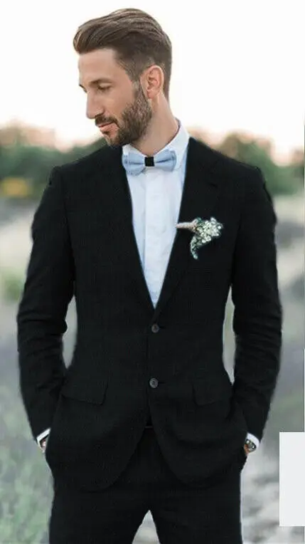 Мужские льняные костюмы пиджаки брюки комплект из 2 предметов формальные