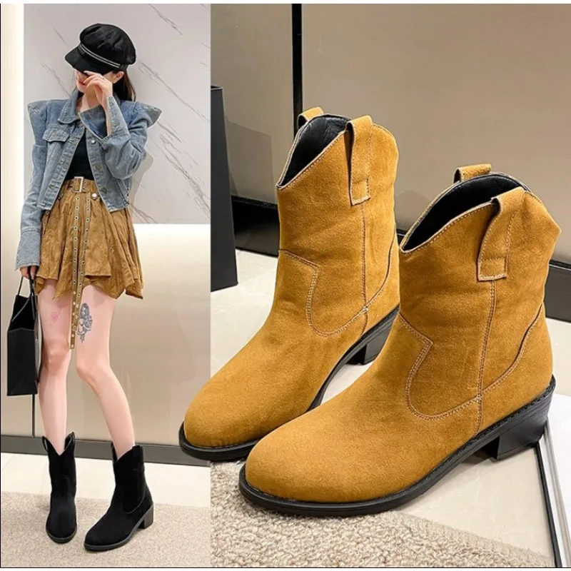 

Лидер продаж 2024, женская обувь, женские сапоги с рукавом, зимняя однотонная обувь с круглым носком, женские модные ботинки на коротком массивном каблуке