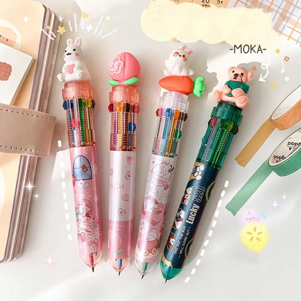 

Fashion Plastic Cartoon Bear Pink Peach Cute Cow Writing Supplies Press-type Pen Students Stationary Ballpoint Pen