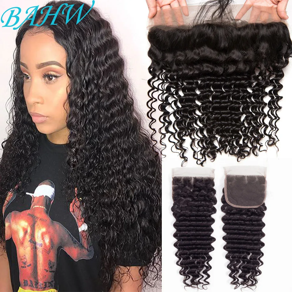 

BAHW 13x4 HD Lace Frontal Closure 4X4 Deep Wave Lace Closure Brazilian Human Hair Melt Skins Pre Plucked 100% Human Remy Hair