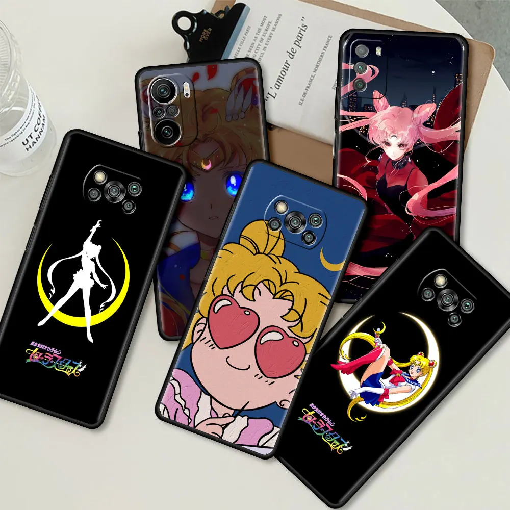 Фото Мягкий чехол для Xiaomi Mi Poco X4 Pro 5G X3 NFC M4 M3 F3 GT F1 11 Lite 11T 10T 9T, чехлы для телефонов, черный чехол, чехлы для девушек Сейлор-Мон №1