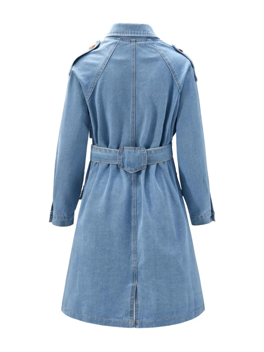 Женский джинсовый тренч с поясом на талии