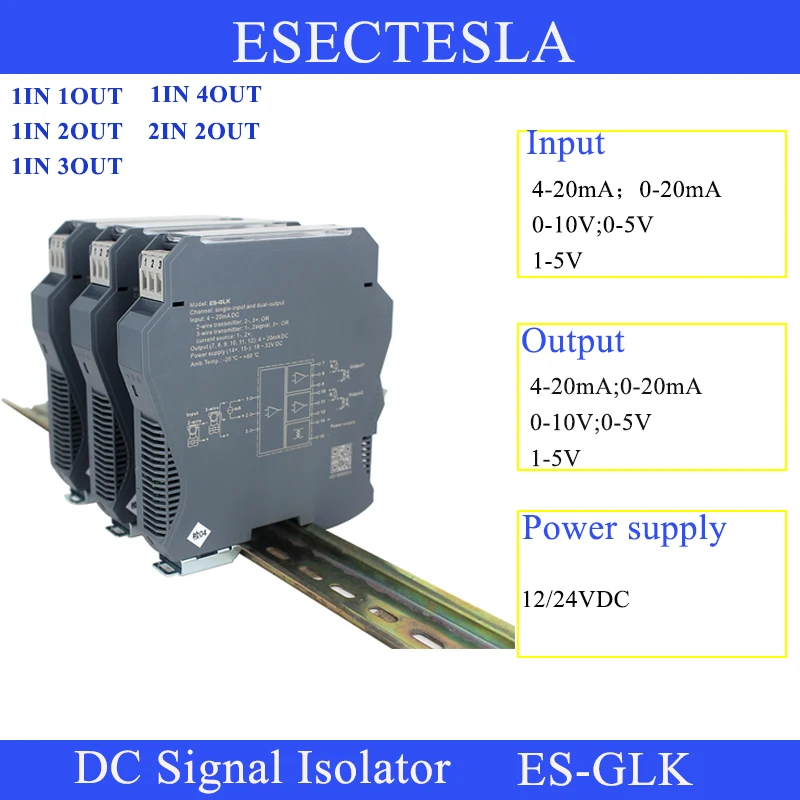 

DC Signal Isolator Multiple Input 4 to 20mA Output 0-5V 0-10V Distribution Analog Galvanic Signal Isolation Transmitter