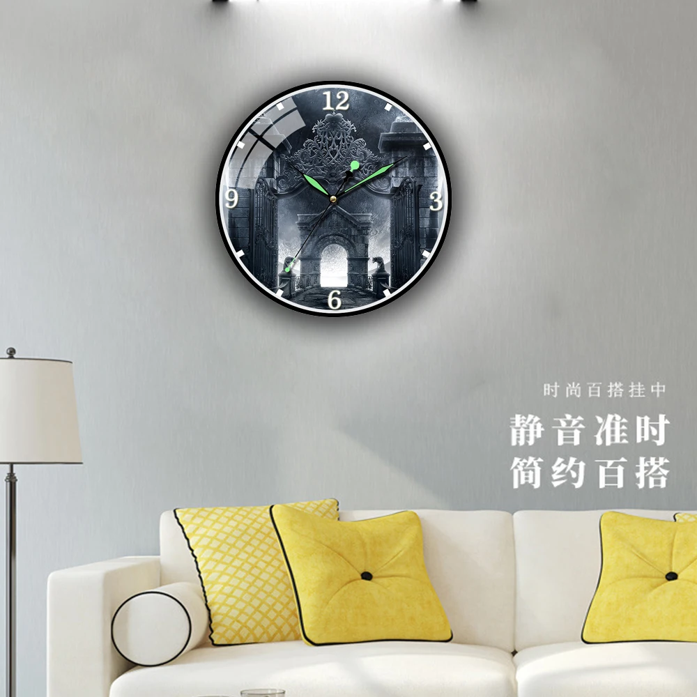 

Inch Acrylic Wall Clock Lonely Castle in the Dark Wall Watch with Luminous Gothic Style for Young People Room Decoration