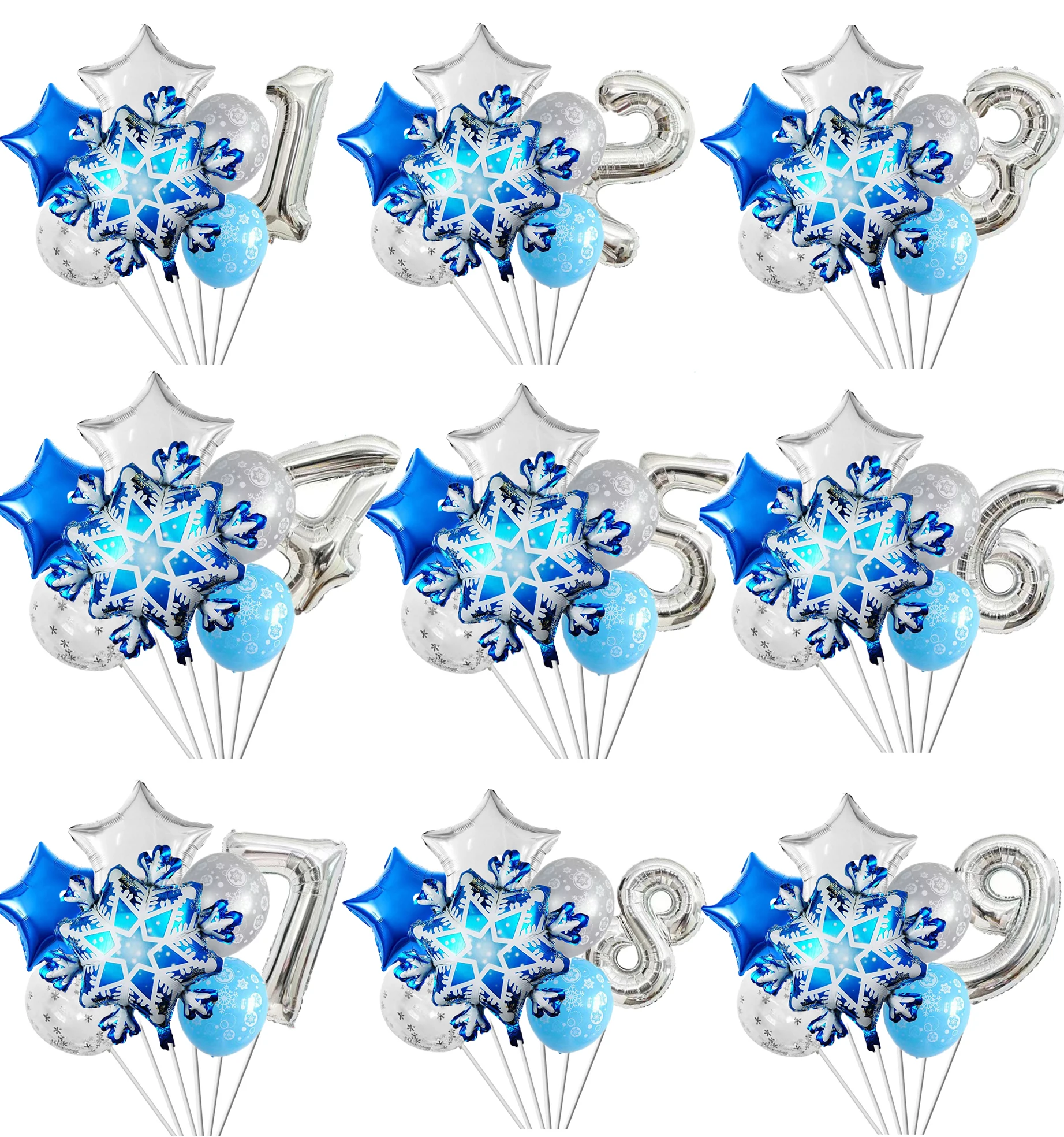 

7 pcs 1set 1-9 year old Snowflake Balloon ,Frozen Birthday Party Winter Theme for Baby Shower Birthday Winter Home Party Decor