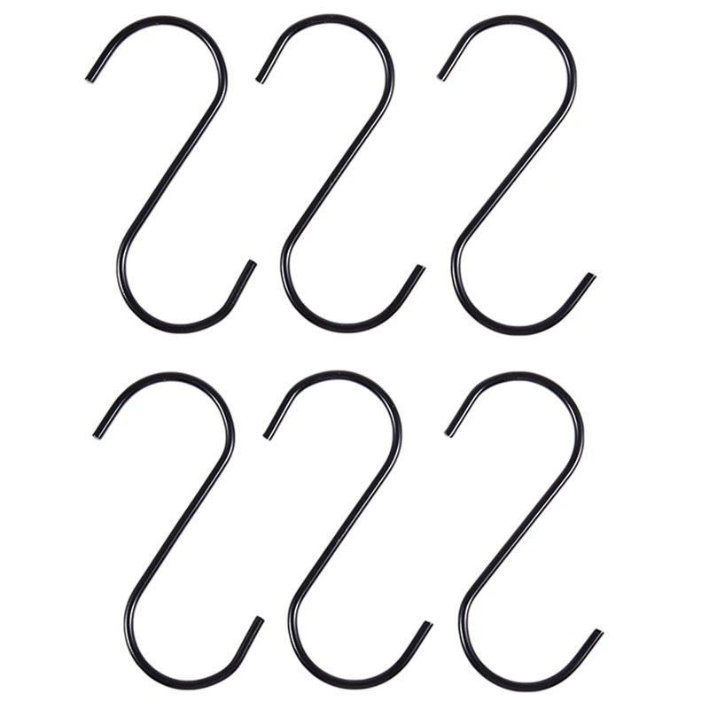

6 PCS Black Stainless Steel S Shape Hook Mount For Clothes Hat