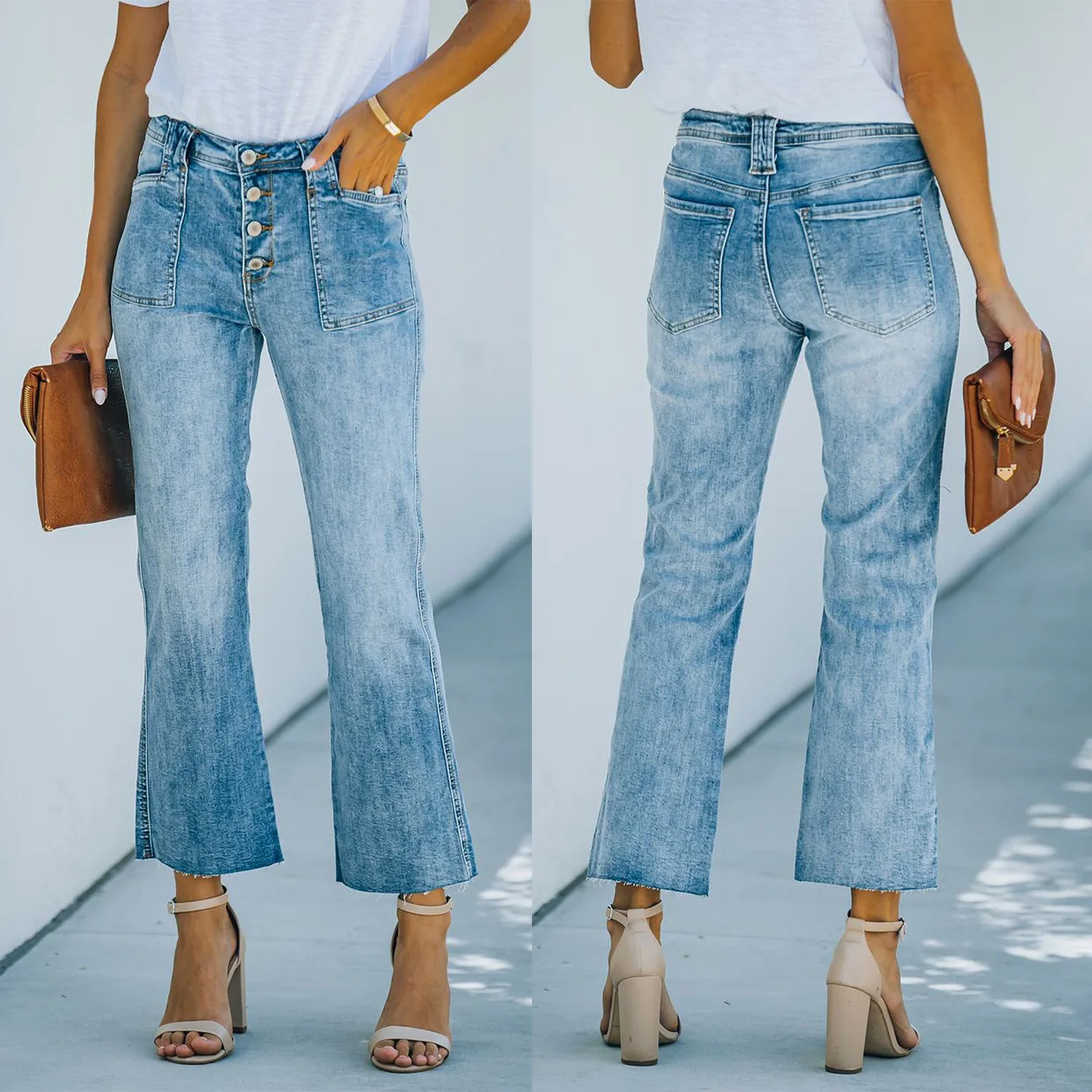 Spring and summer 2023 new denim high waist street ordinary washed blue jeans