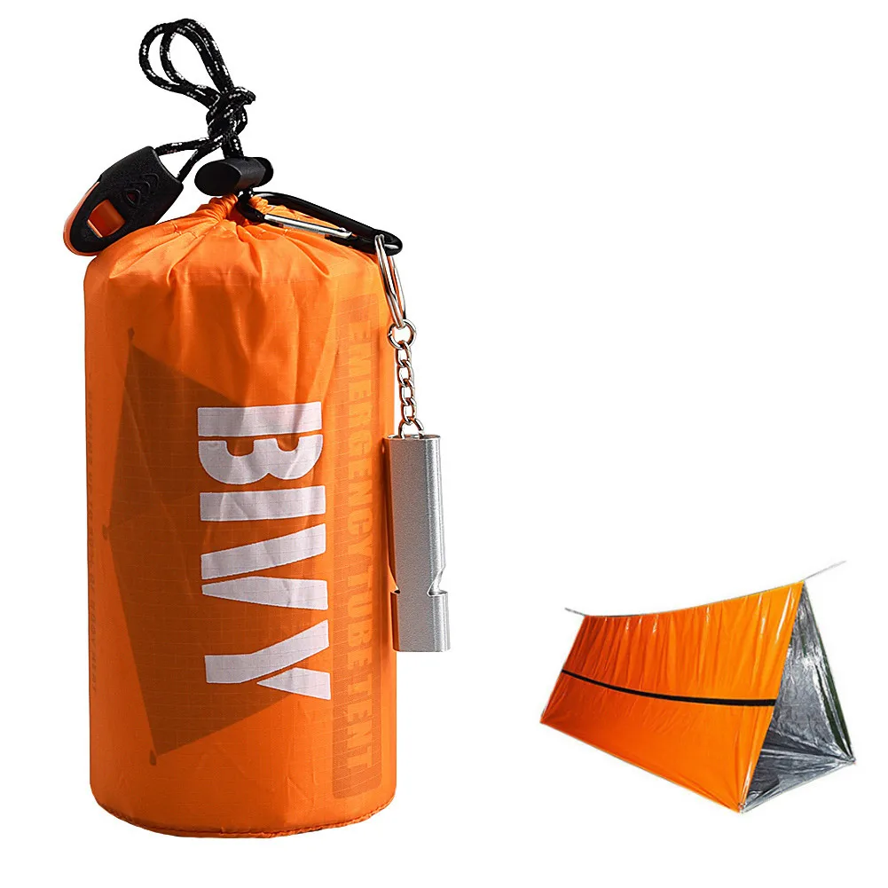 

Emergency TENT Survival Folding Camping Rescue Reflective Storage Bag + Whistle Simple Single-layer Warm Tent Keep Wind Rain