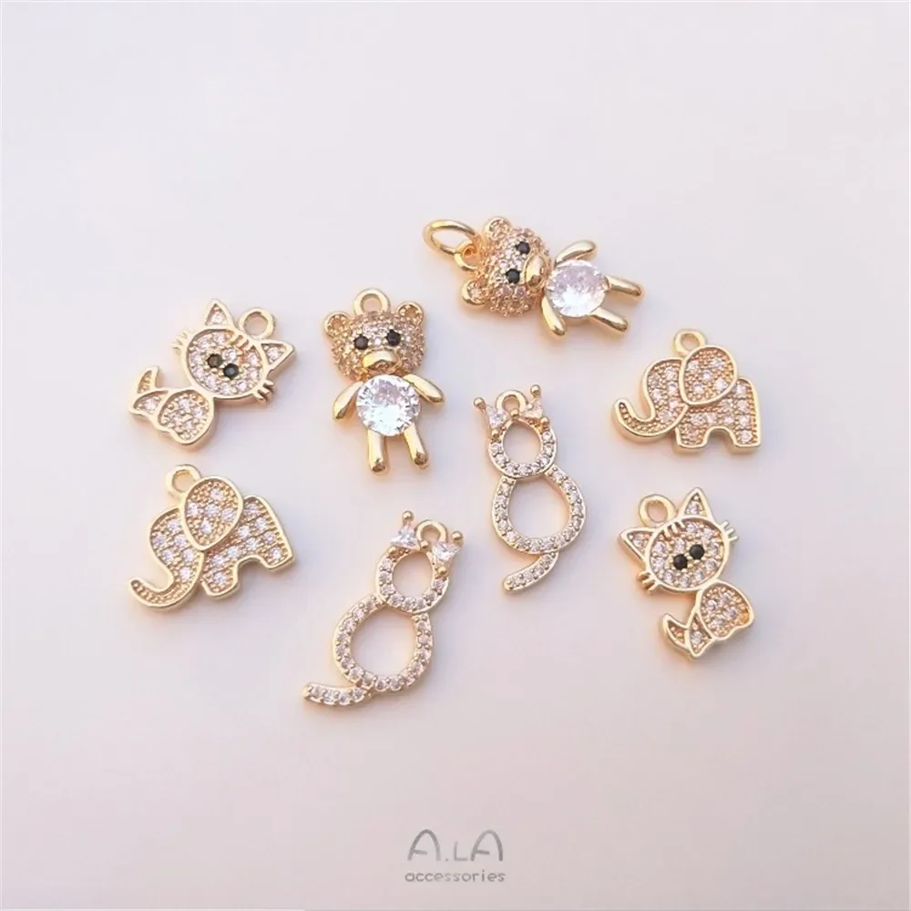 Посылка из 14-каратного золота милый циркон маленький медвежонок слон и кошка