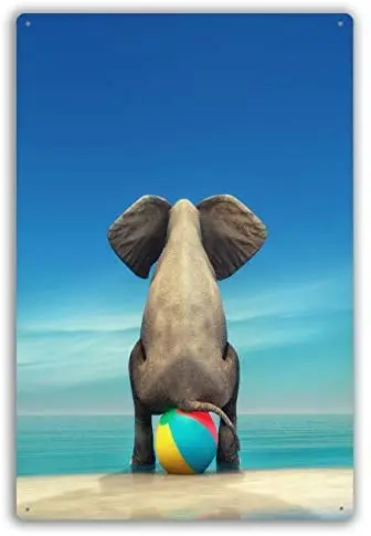 Персонализированный Металлический Знак Слон на пляжном шаре современное