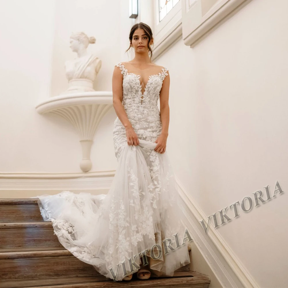 

Роскошное Свадебное платье VIKTORIA 2023, с круглым вырезом и рукавами-крылышками, с открытой спиной, для невесты, с аппликациями, женские платья на заказ