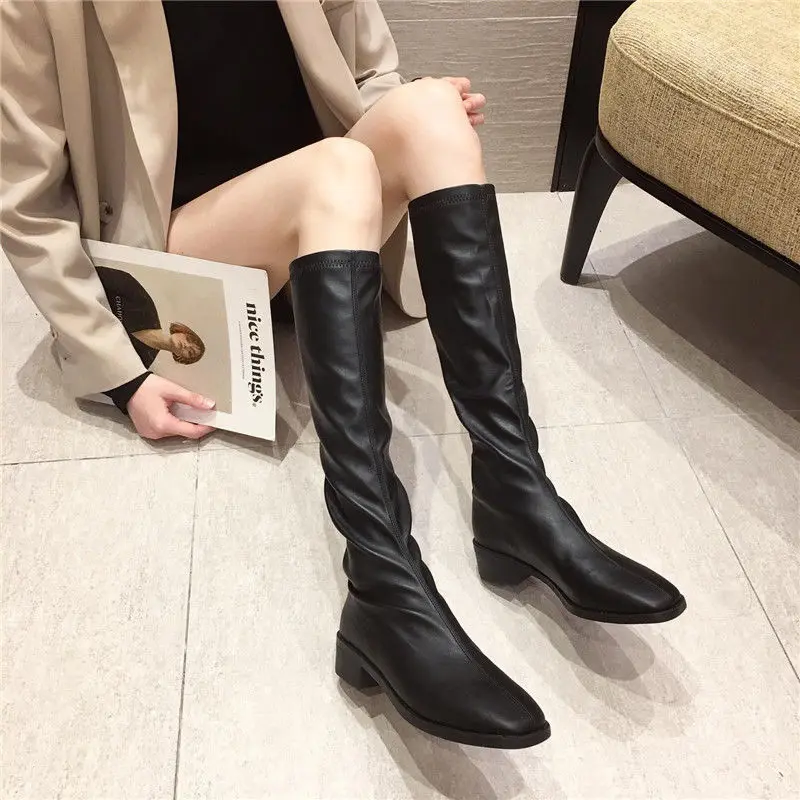 35-42 Large High Boots for Women Casual Shoes Spring Flat Anti Slip Flat Shoes Black Knight Shoes for Female Platform Boots