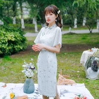 nvnang chinese cheongsam the new summer improved national wind lace dress fashion medium length polyester