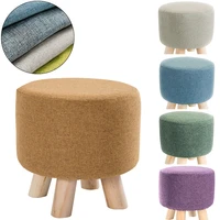 elastic round seat cover linen cotton footstool slipcover solid color round chair cover removable ottoman seat slipcover