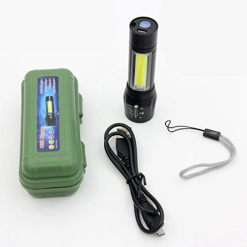 Super bright mini light 4 modes USB rechargeable flashlight aluminum alloy LED bulb flashlight adjustable COB zoom waterproof