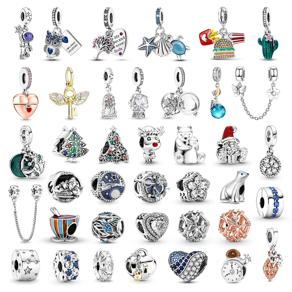 

2022 Volayer 925 Sterling Silver Beads Blue Astronaut Wings key Moon Stars Christmas Doll Charms fit Original Pandora Bracelets