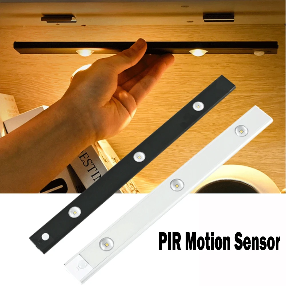 PIR Motion Sensor LED Night Light Wireless Detector USB Rechargeable Dimmable Portable Bedroom Closet Room Aisle Lamp Bar PP
