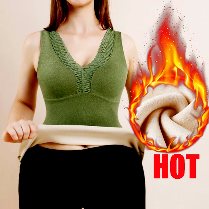 

HOT Thermal Underwear Dralon Winter Keep Warm Women Long Johns Pads Undershirt Deep V Lace Shapewear Waist Trainer Velvet Blouse