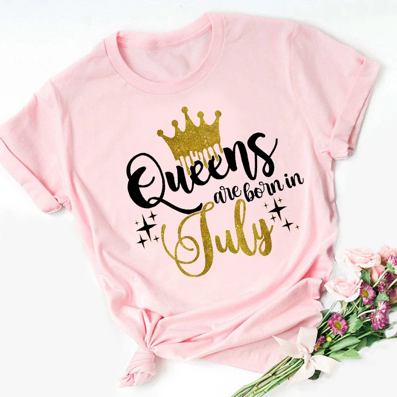 

Femme Birthday Gift Tops Golden Crown Queen Are Born In January To December Graphic Print T-Shirt Women Clothes Tshirt