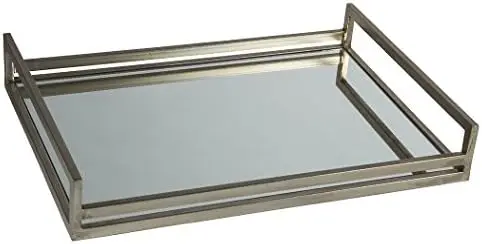 

Современный прямоугольный декоративный зеркальный поднос Derex с серебряной отделкой