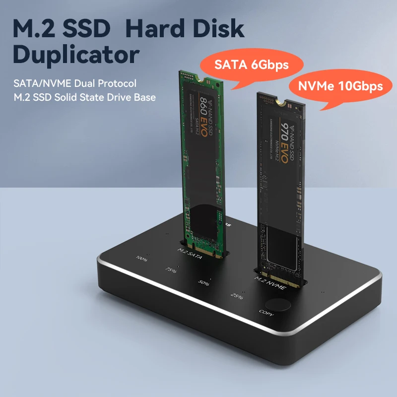 Blueendless Dual Bay Dual Protocol M2 SSD Drive Case 2 Bay Offline Duplication Hard Drive Docking Station support Clone Dual SSD