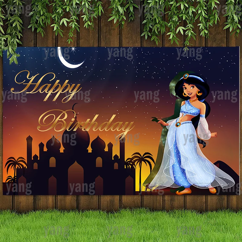 

Disney Aladdin Jasmine Princess Wedding Magic Carpet Lamp Castle Girls Birthday Party Baby Shower Backdrop Banner Photography