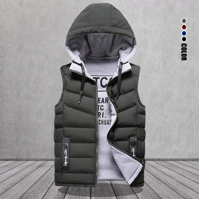 

Brand Men's Vest Winter Sleeveless Jackets Down Vest Men Hooded Warm New 2022 Casual Outwear Hat Detachable Outer Vest Chal