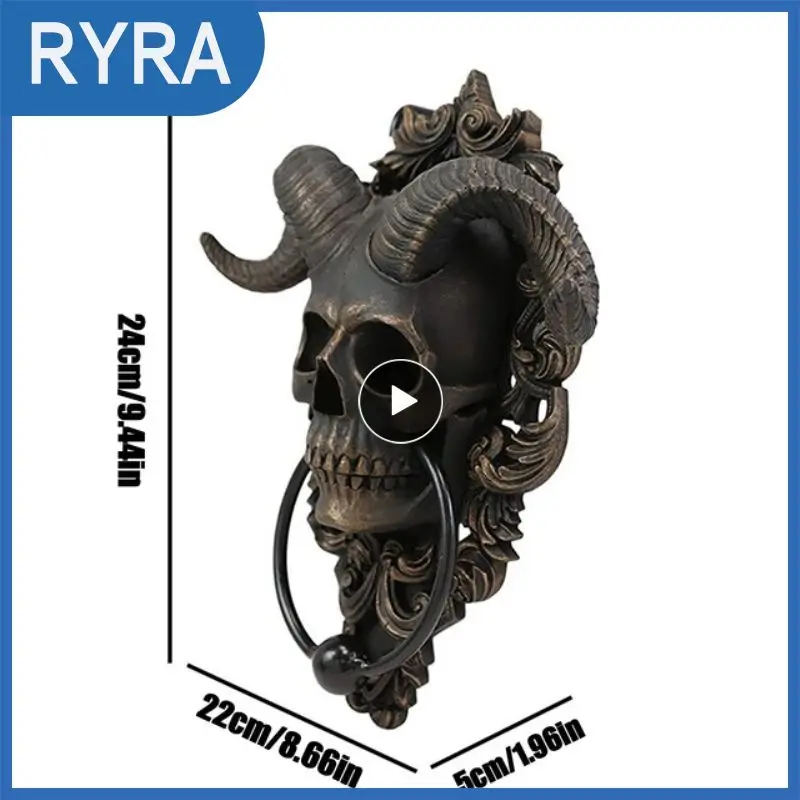 

Подвеска для двери со скелетом, украшение из смолы с козьей головкой, фигурка-вешалка, 3D Панк из смолы, сатана, Череп, голова овцы, Настенная статуя