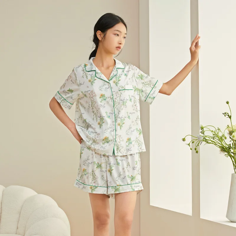 Pajamas for Women's Summer New Style Cool Feeling Short-sleeved Shorts Suit Home Service Can Be Worn Outside and Soft Loungewear