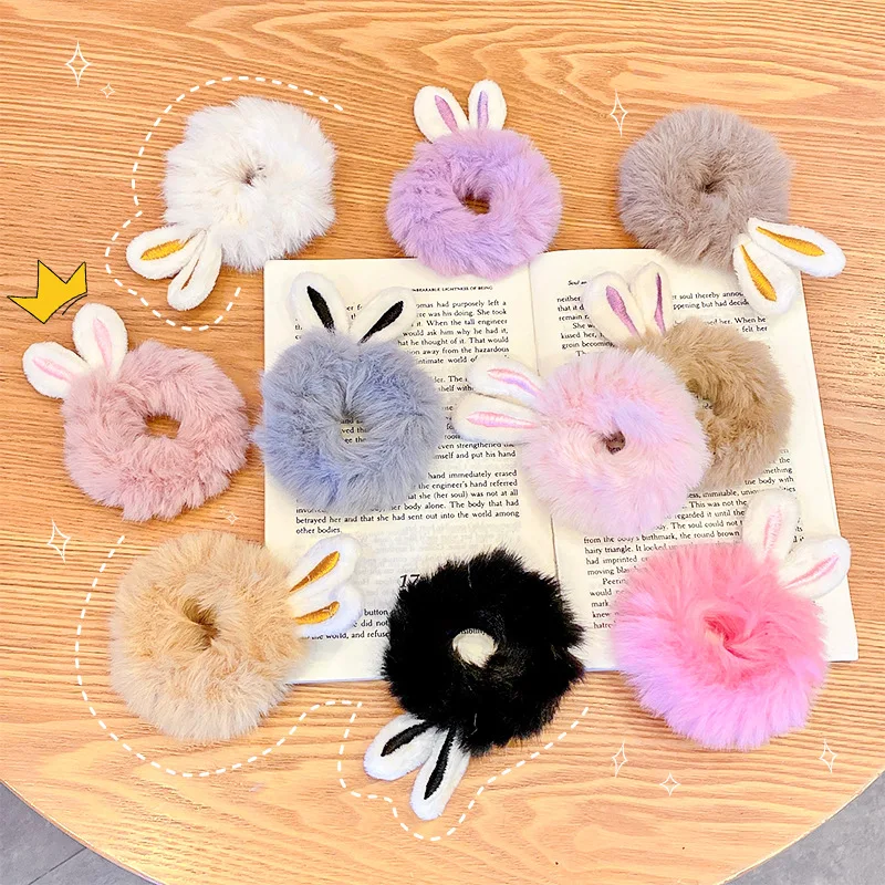 

New Women Girls Cute Colorful Rabbit Ears Plush Elastic Hair Bands Sweet Hair Tie Decorate Rubber Bands Fashion Hair Accessories