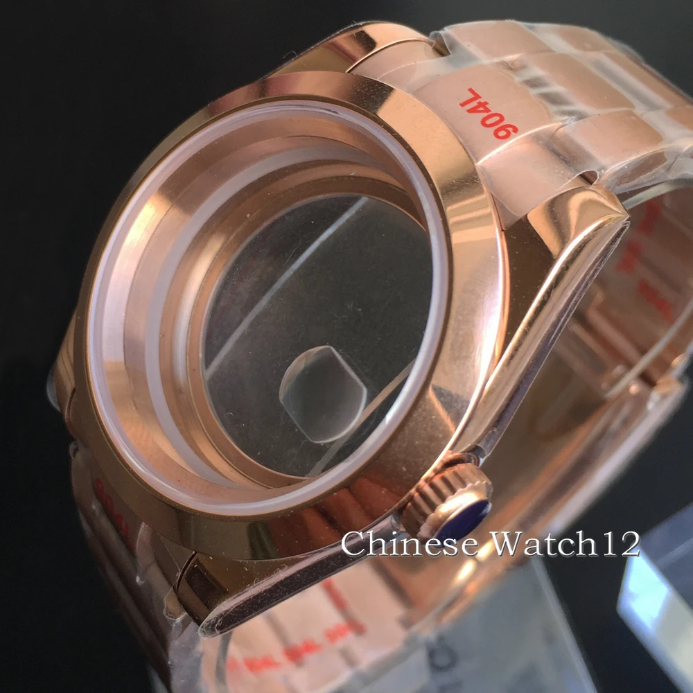BLIGER 36mm/40mm rose gold watch case sapphire glass fit NH35 NH36 ETA2824 2836 Miyota 8215 Mingzhu DG2813 3804 PT5000 movement