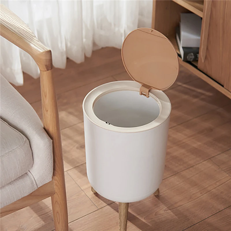 

One-Press Top Trash Can with Lid High-foot Waste Basket Rubbish Bin Kitchen Bathroom Bedroom Dustbin Waste Bin Garbage Can