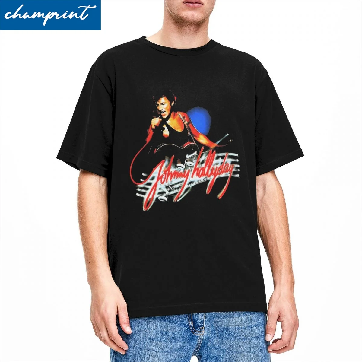 Mężczyźni Kobiety T-Shirt Johnny Hallyday Vintage 100% Bawełna Koszulka z krótkim rękawem Muzyka rockowa T Shirt Crewneck Odzież 6XL