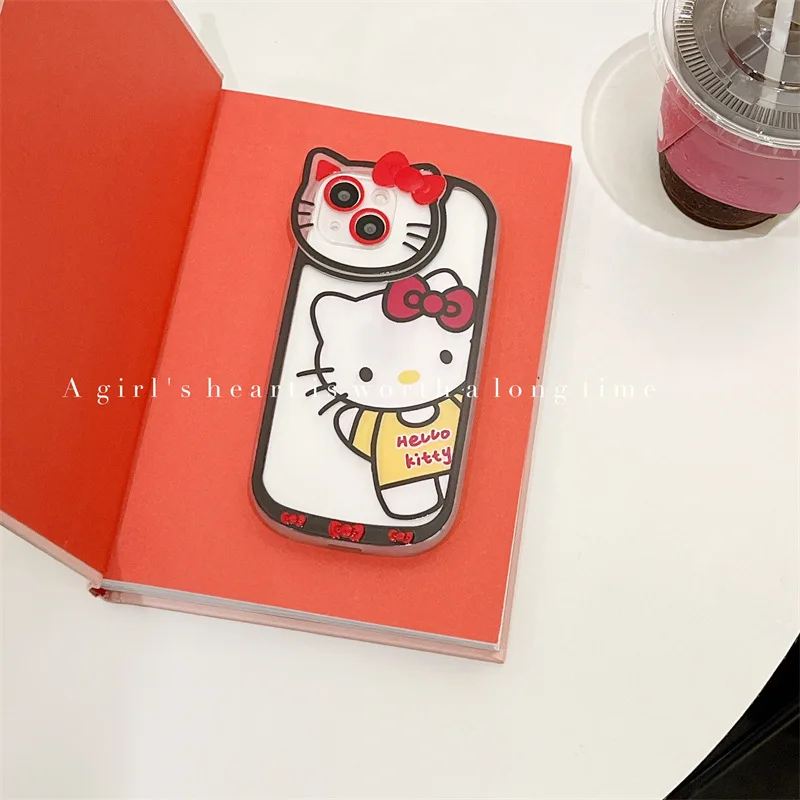 

Fresh Simple Girl Bow Cat Cartoon Cute Peep KTcat Cover for IPhone 11 12 13 Pro X XR XS Max Shockproof Phone Case IPhone 13 Case