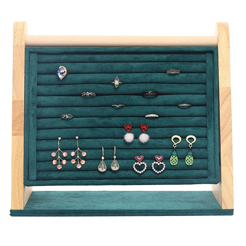 Wooden Rings Display Stand Tray 10 Slots Flannel Lining Vertical Storage Holder Rack for Studs Jewelry Organizer Rings Show