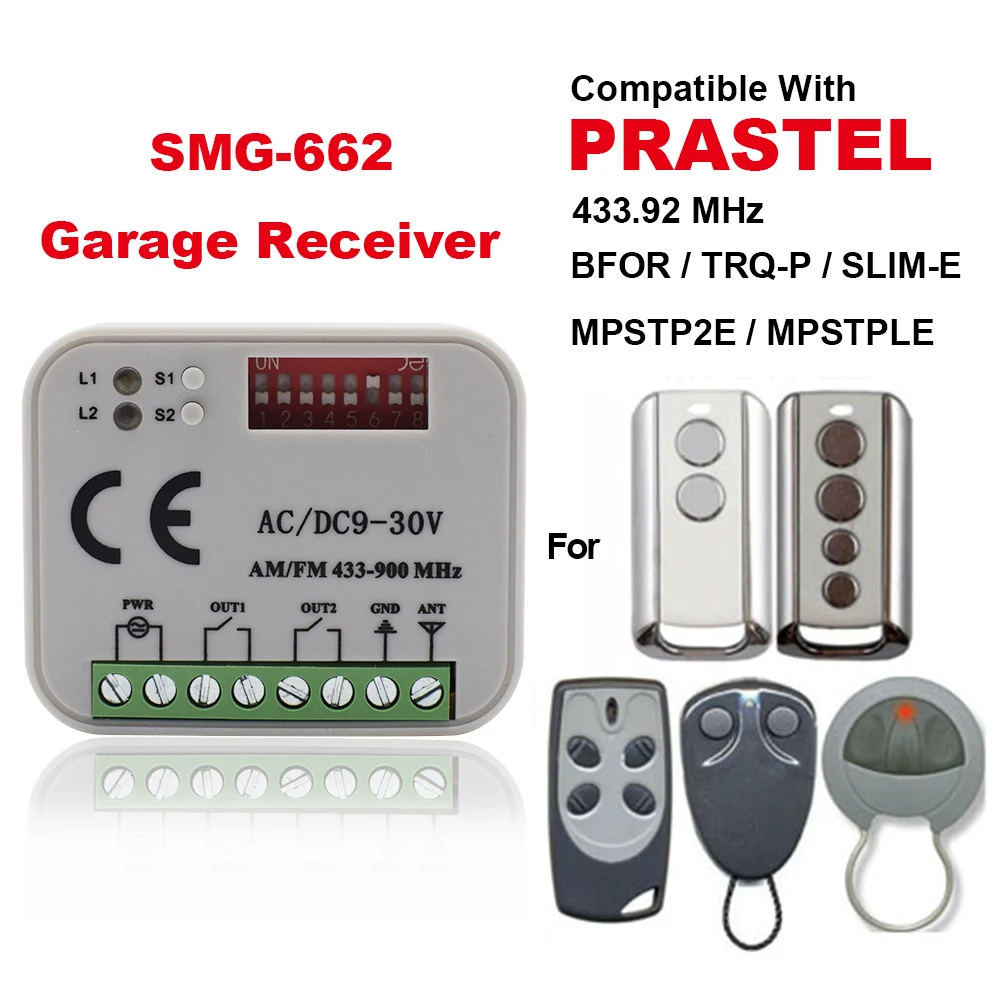 

RX-MULTI Receiver For PRASTEL BFOR TRQ-P SMIL-E MPSTP2E MPSTPLE Garage Door Universal 300MHz-868MHz Remote Control Switch