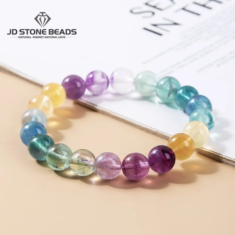 

7A натуральный камень, разноцветный Радужный Браслет из бусин, Женский исцеляющий буддийский браслет рейки из ниток, ювелирные изделия для женщин