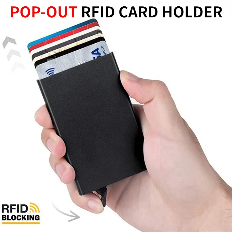 Automatic Pop Up ID Credit Card Box Slim Aluminum Wallet Pocket Case Bank Credit Card Case RFID Card Holder Storage Organization