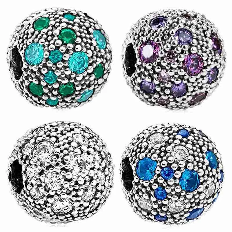 

New White & Purple & Blue & Green Cosmic Stars Clip Stopper Beads Fit Bracelet 925 Sterling Silver Charm Jewelry