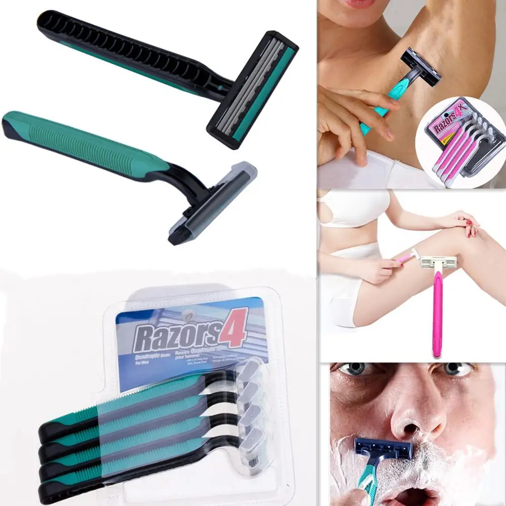 

4 Pcs Classic Disposable Women Razors Non-slip Manual Shaver Leg Hair Armpit Hair Remover (3-layer Blades)