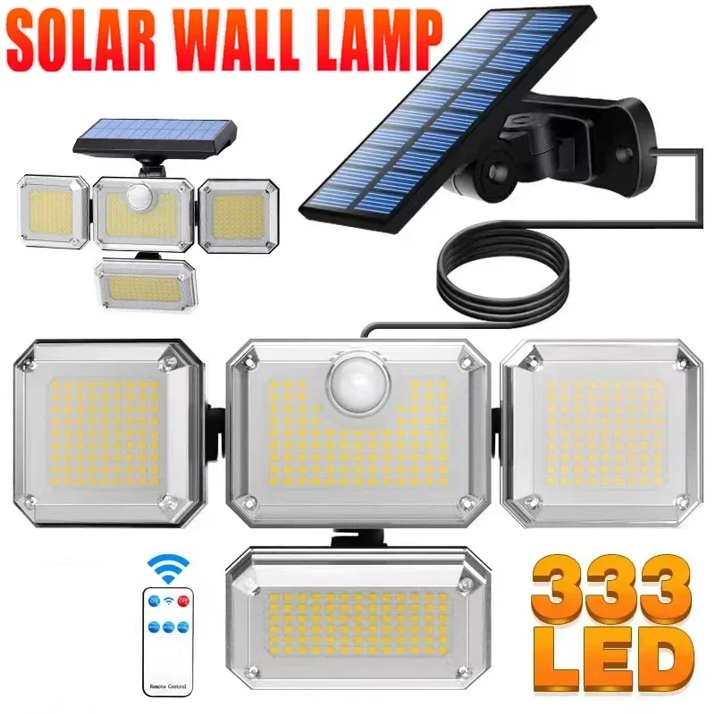 

138/198/333 LED Solar Lights Outdoor Motion Sensor Human Induction Adjustable Head IP65 Waterproof Solar Power Wall Lamp