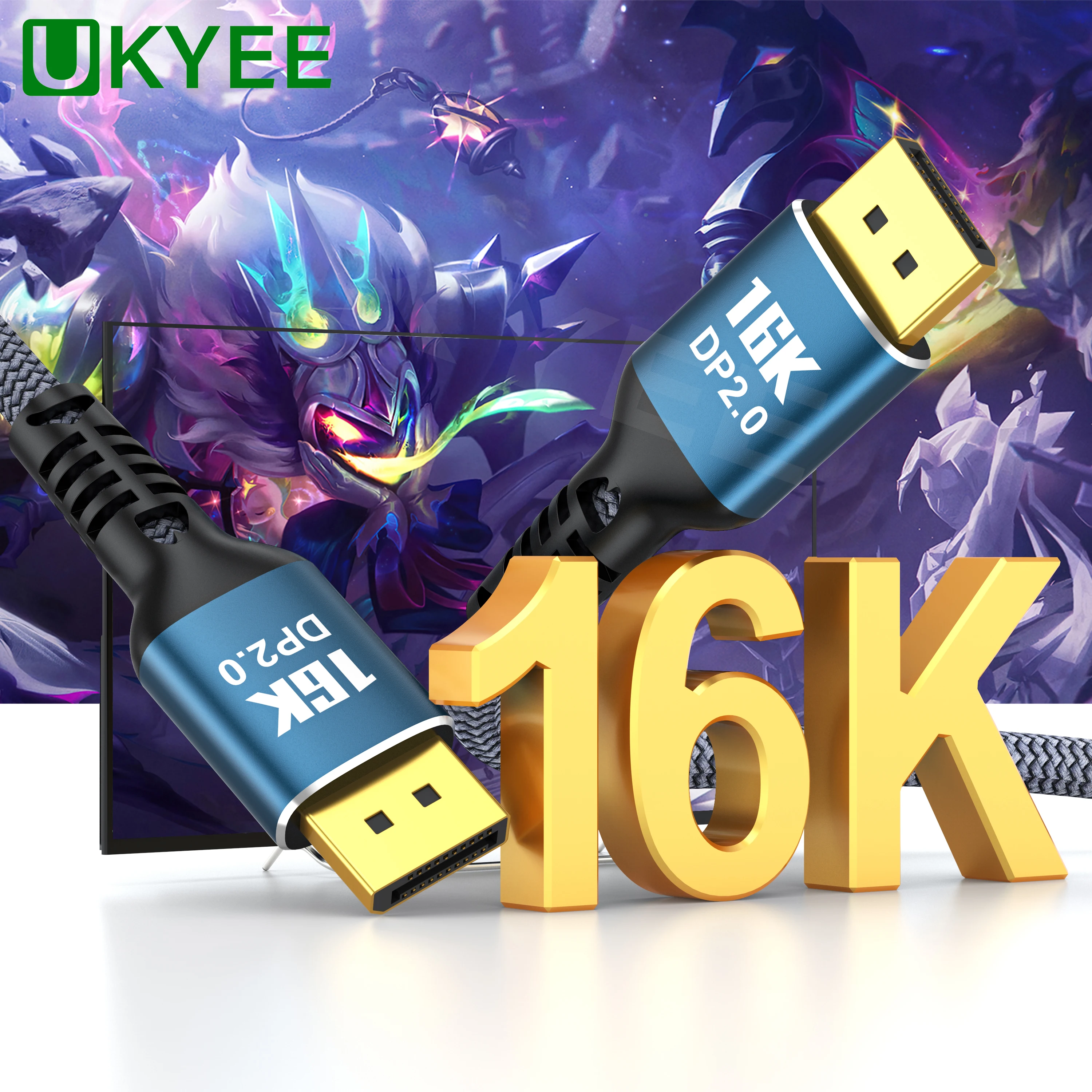 

UKYEE DisplayPort 2.0 Cable High Speed 16K@60Hz 8K@60HZ 4K 80Gbps HDR 3D DP 2.0 Cable DP to DP for Video PC Laptop TV DP Cable